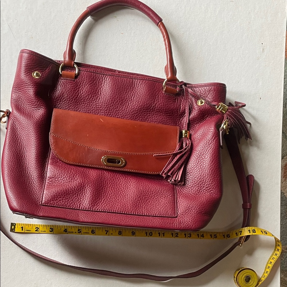 Isaac Mizrahi Burgundy and Brown Leather Tote Bag